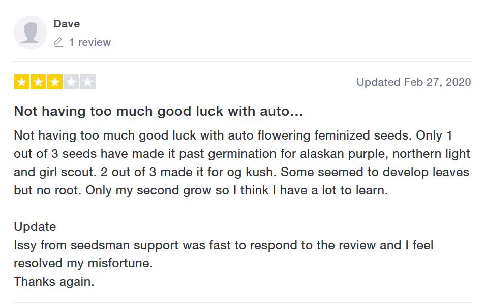 Seedsman Seeds customer feedback 4